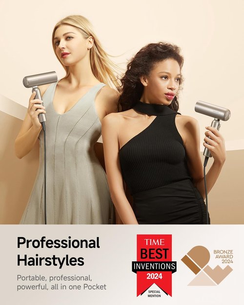 DREAME Pocket Pure High-Speed Hair Dryer - Lightweight & Foldable with Ionic Care, 5 Modes, Travel Bag