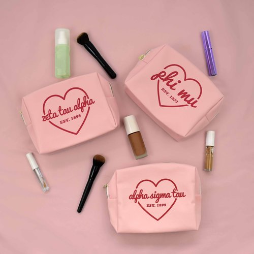 Sorority Shop Alpha Epsilon Phi Makeup Bag - Multi-Purpose PU Leather, Water-Resistant Makeup travel bag with Licensed Design and Zipper Closure, Perfect Alpha Epsilon Phi Sorority Gifts for Women