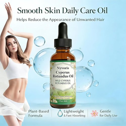 NYVORIS Natural Cyperus Hair Reducing Oil - Plant-Based Formula to Slow Regrowth & Shrink Pores - 2 Fl Oz