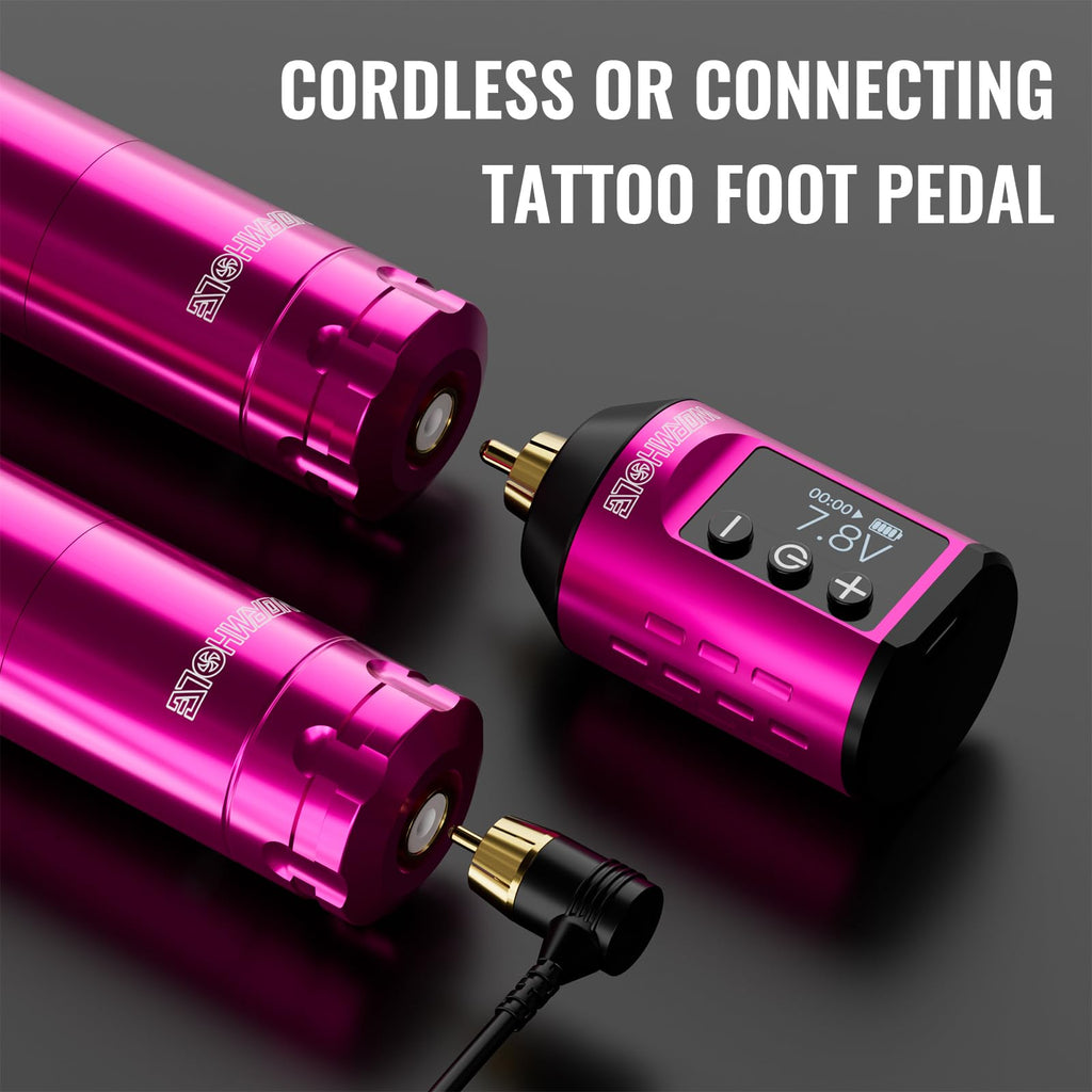 Wormhole Tattoo 79PCS Wireless Tattoo Practice Gun Kit - Battery Pack 1,500mAh Capacity, 20PCS Tattoo Needles, LED Digital Display - Professional Equipment for Beginners and Tattooist - Pink