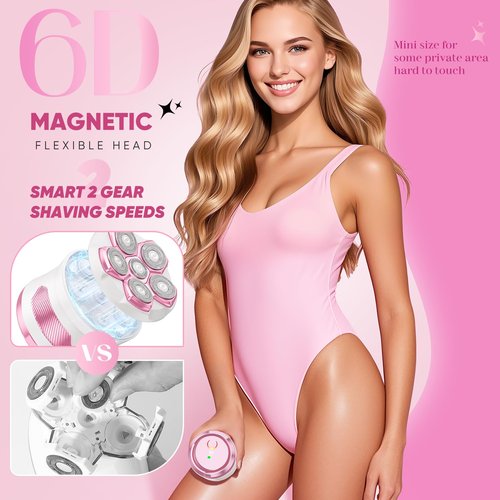 Electric Razors for Women, Flawless Electric Shaver for Women Legs, Magnetic Floating Heads Razor, Wet/Dry Hair Remover for Sensitive Skin, Easy to Use with Anti-Slip Strips, Pink