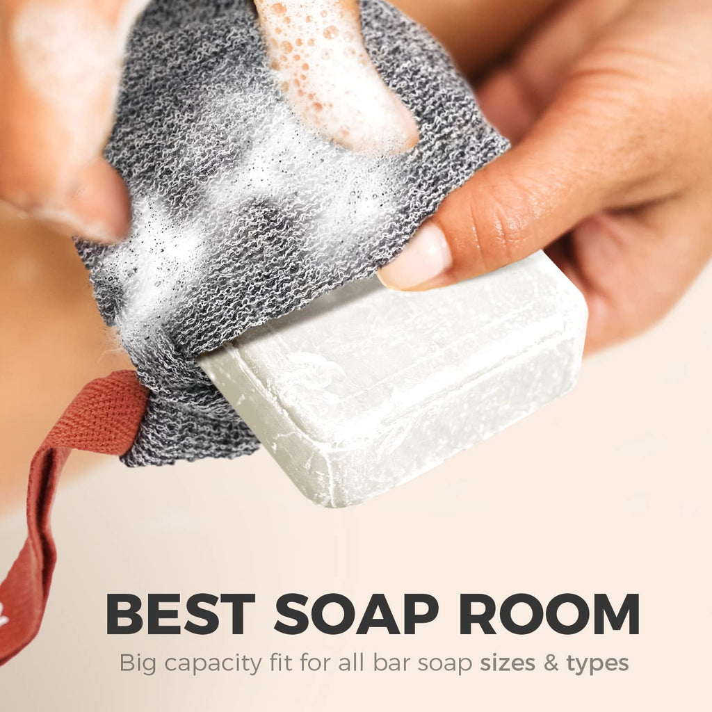 ZOMCHI 2 Pieces Exfoliating Soap Bags, Soap Savers for Bar Soap, Soap Bar Pouch for Deep Exfoliation, Foaming Soap Sock for Shower