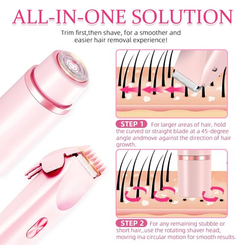 CAFSOB Bikini Trimmer for Women, 2 in 1 Electric Razors for Women, Dermave Bikini Shaver 2.0, IPX7 Waterproof & Easy Cleaning, Ceramic Blade, 120 Min Cordless Runtime, Ultra Low Silent (Pink).