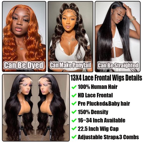 Lace Front Wigs Human Hair 13x4 HD Transparent Pre Plucked with Baby Hair Bleached Knots 150 Density Glueless Human Hair Wigs for Black Women 1B# Natural Color 20 inch