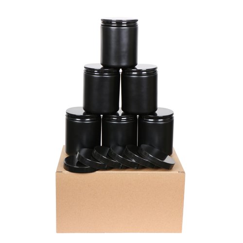 KIGITIK 6 pack 8oz Black Glass Jars and Plastic & Metal Lids, Refillable Thick Glass Jars For Candle, Storage, Spice, Liquid, Powder. (8oz Black)