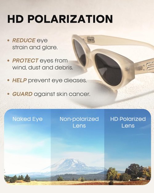 FURTALK Oval Sunglasses - Vintage Cat Eye Design with Polarized UV Protection | Stylish 90s Trendy Sunnies