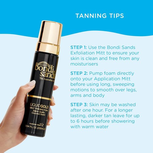 Bondi Sands Liquid Gold Self Tanning Foam - Lightweight Sunless Formula & Reusable Application Mitt