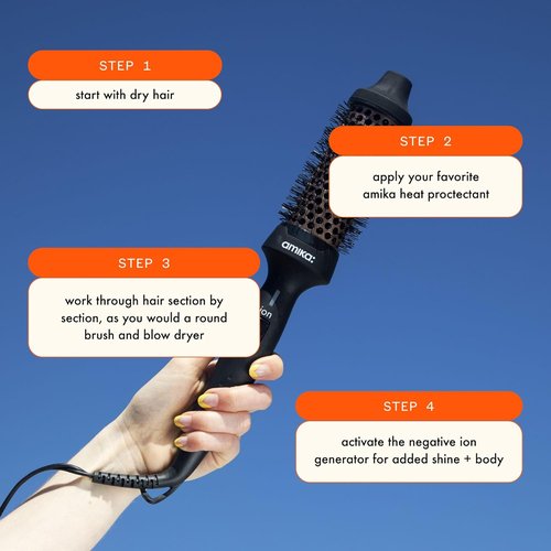 Amika Blowout Babe Thermal Ionic Hairbrush - 1.5" Round Hot Styling Brush for Smoothing & Volume, Tames Frizz & Adds Shine (Black)
