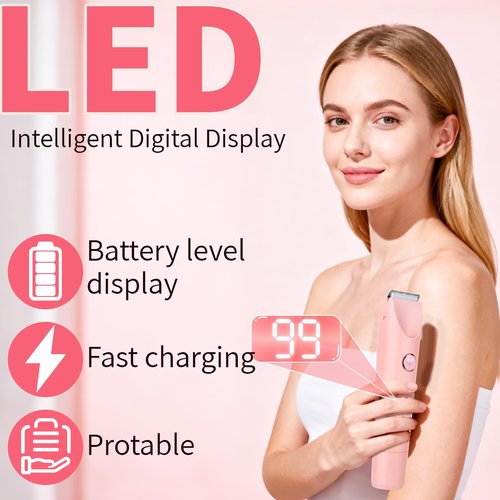 Beanify 2-in-1 Electric Shaver & Bikini Trimmer with LED Display for Women & Men，IPX7 Waterproof Wet/Dry Electric Razor with Dual Head, Rechargeable Painless Body & Facial Hair Remover, Travel-Size
