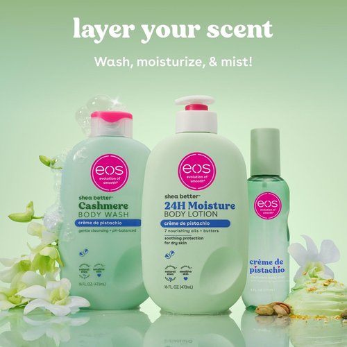 eos Shea Better Body Lotion- Crème de Pistachio, 24-Hour Moisture Skin Care, Lightweight & Non-Greasy, Made with Natural Shea, Vegan, 16 fl oz