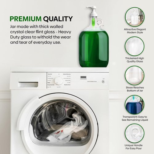 Kitchentoolz Gallon Glass Pump Dispenser Bottle - 128 oz Laundry Liquid & Soap Organizer