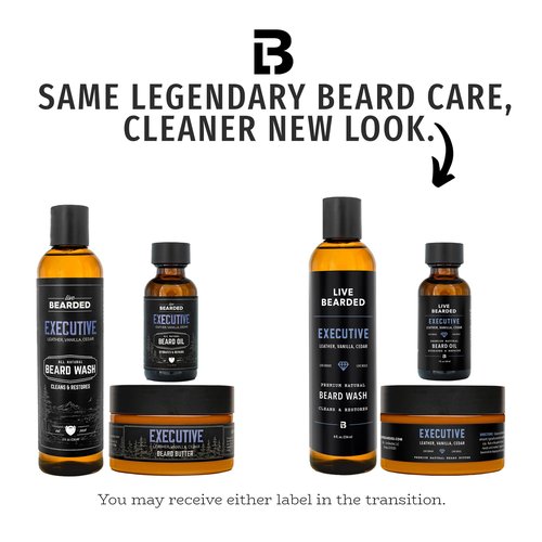 Live Bearded 3-Step Beard Grooming Kit - Wash, Oil and Butter - Made in the USA - All-Natural Ingredients with Shea, Jojoba - Growth Support | Executive Scent - Cedar, Vanilla