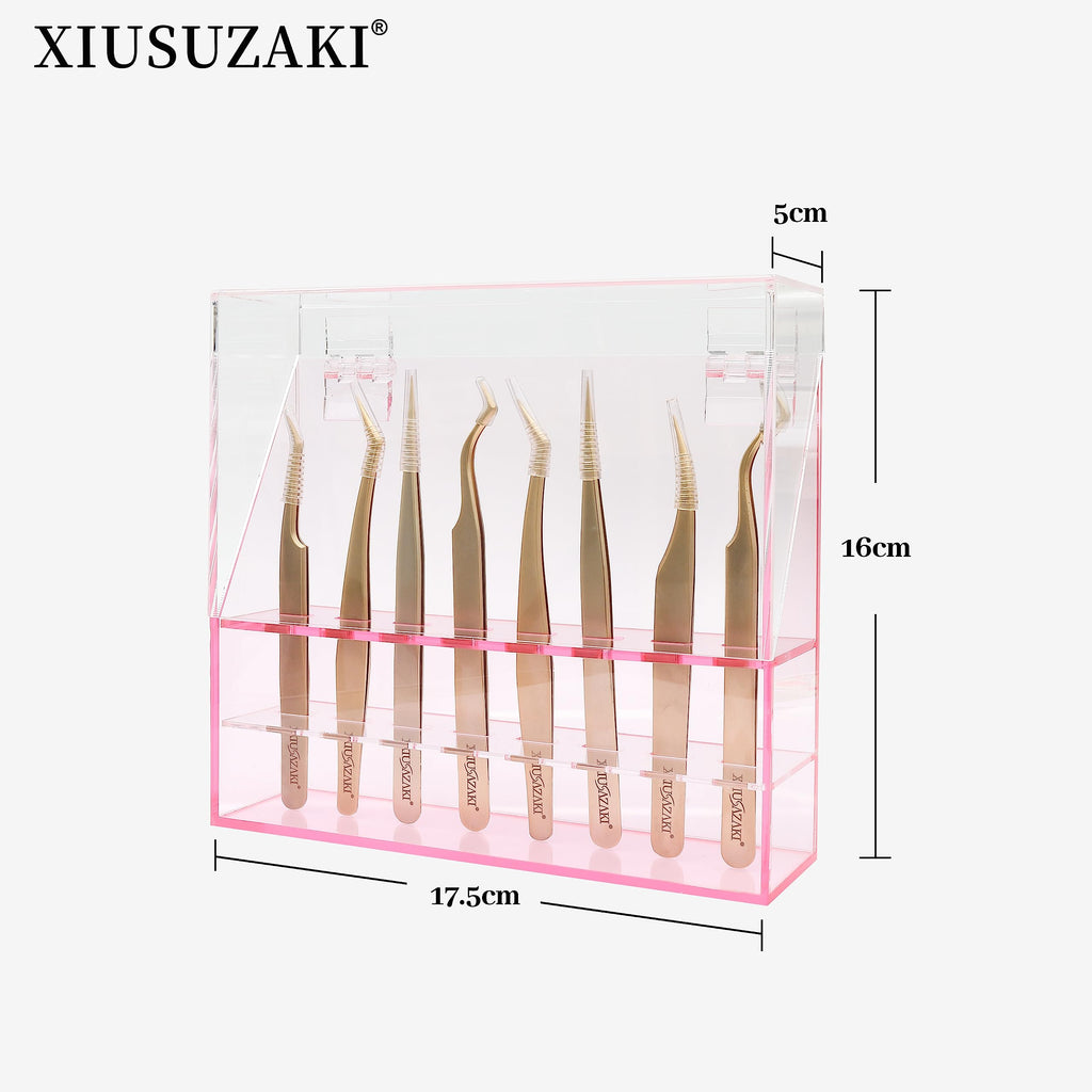 XIUSUZAKI Tweezers Storage Box 8 Holes Holder Lash Tweezers Storage for Eyelash Extensions Eyelash Professional(Black,Only the Box)