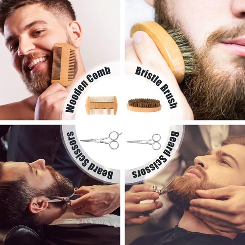 Lionmane Valentine's Day Beard Care Gifts Kit for Men, Beard Mustache Grooming Kit -Beard Balm, Beard Wash, Beard Oil, Brush, Scissors, Birthday Anniversary Daily Gifts for Husband/Boyfriend/Dad/Him