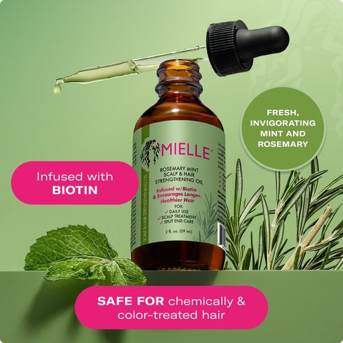 Mielle Organics Rosemary & Mint Hair Oil - Strengthening Biotin Infused Treatment for Frizzy Hair | 2 Ounce