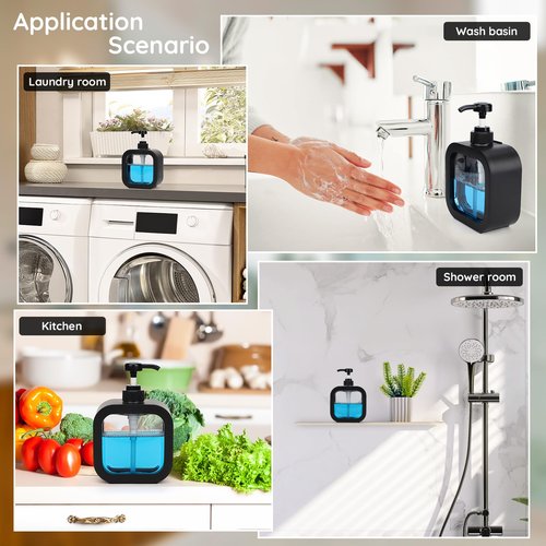Segbeauty 16.9oz Hand Soap Dispenser, 500ml Leak-Proof Liquid Soap Dispenser for Bathroom, Black Modern Dish Soap Dispensers for Kitchen Sink, Refillable Plastic Pump Bottle with Waterproof Labels