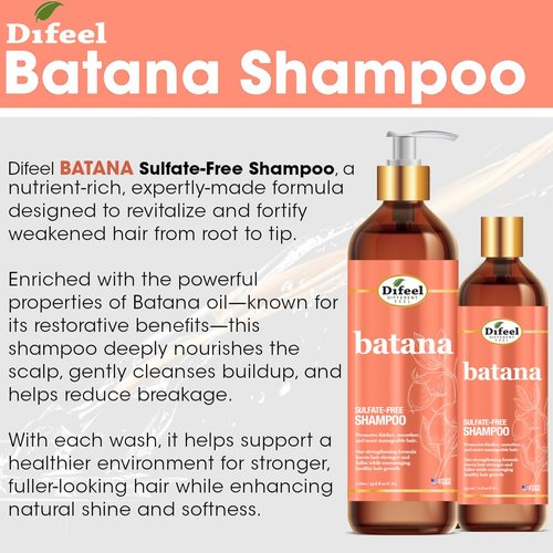 Difeel Batana Shampoo - Strengthening Sulfate-Free Formula for Thicker, Smoother Hair | 33.8 Ounces
