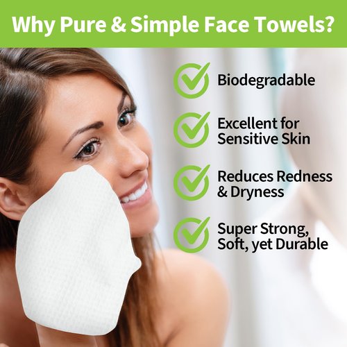 ForPro Premium Pure & Simple XL Facial Towels, Disposable Makeup Remover Dry Wipes, Ultra Soft Lint-Free Biodegradable Face Towels, 100% Vegan & Cruelty-Free, 50-Count