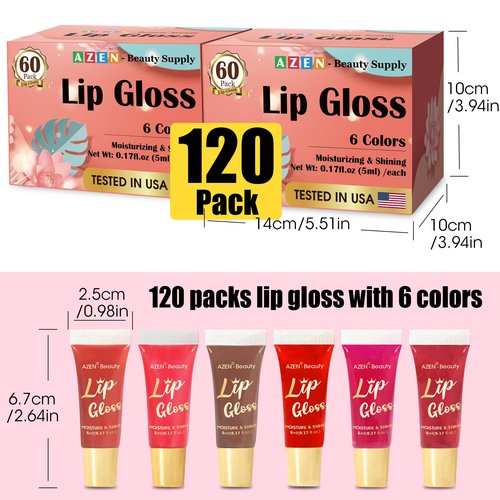 AZEN 120 Pack Lip Gloss Set, Color Lip Oil for Dry Cracked Lips Moisturizing Hydrating Nourishing with Vitamin E, Valentines Gifts Easter Basket Stuffers