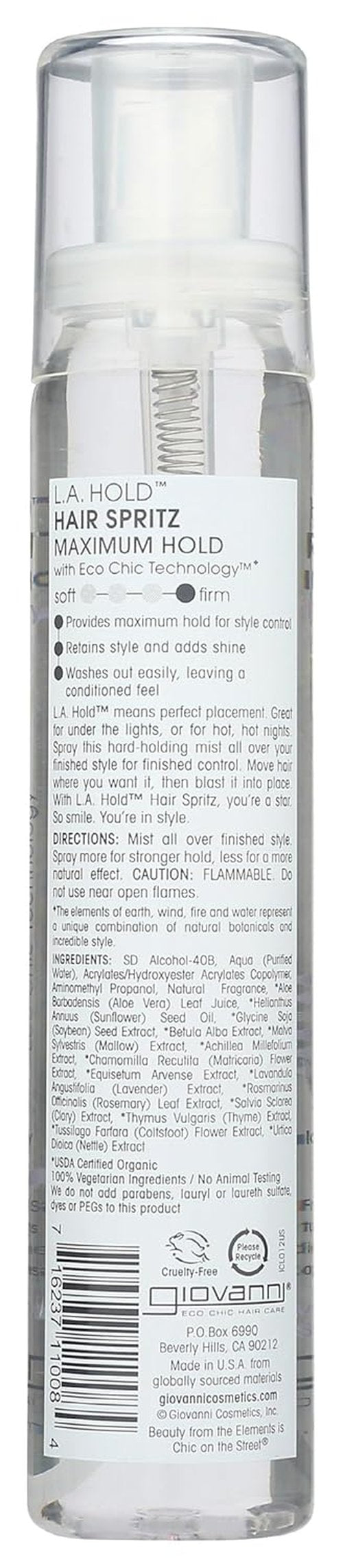 GIOVANNI L.A. Hold Hair Spritz - Maximum Hold Styling Spray, Lightweight & Sulfate Free - 5 oz