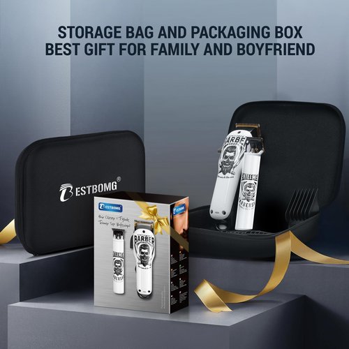 BESTBOMG® Hair Clippers & Trimmer Ceramic T-Blade Cordless Haircut Sets Rechargeable 2000mAh/1200mAh with 10 Guide Combs & for Men/Father/Husband/Boyfriend
