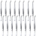 Honoson 16 Pcs Stainless Steel Tweezers for Crafting with Curved Serrated Tip Multipurpose Forceps Sewing Machine Tweezers Bulk (Silver)