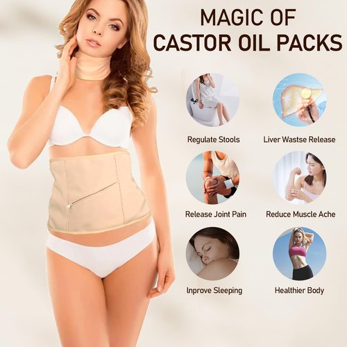 MEEYEE Castor Oil Pack for Detox: 100% Pure Cold-Pressed Oil in Glass Bottle with Cotton Wraps for Liver Support