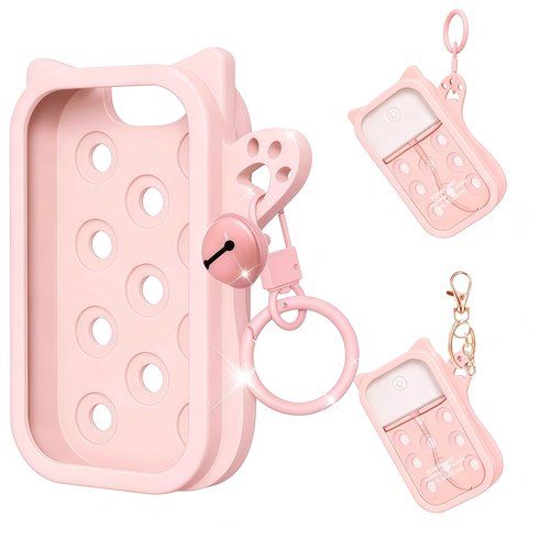 PeaKalo Cat Silicone Case for Touchland Hand Sanitizer Spray, Compatible with Power Mist Glow Mist 1 FL OZ/30ML for Touchland Case with 2 Keychains Cute Bell Portable Travel Accessory