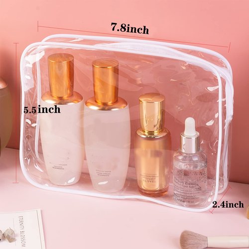 Tergy 6 Packs Clear Cosmetics Bags for Women Men Waterproof Toiletry Bags PVC Makeup Bags Organizer Case with Zipper for Travel Bathroom (6 White Colors)