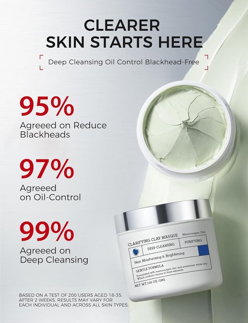 Ning Dermologie Clay Mask for Face | Triple Mud Formula Deep Cleans Pores & Reduces Acne - 3.88 Oz
