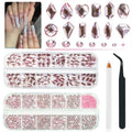 qiipii 3080Pcs Pink Nail Rhinestones 120 Multi Shapes Flatback Rhinestones Big Gems +2960 Light Pink Round Beads K9 Glass Stones Diamonds jewels Crystals for Nails Faces Eyes Makeup Clothes Crafts DIY