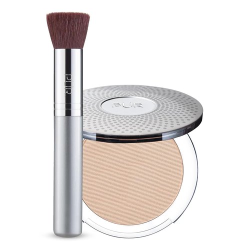 PÜR MINERALS Chisel Brush & 4-in-1 Pressed Mineral Foundation Bundle with SPF 15 | Flawless Finish