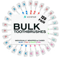 120 Pack Bulk Toothbrushes w/Cover Caps, Individually Wrapped Disposable Travel Toothbrush, Value Size, Long Lasting 3+ Months, Med-Soft Manual Teeth Brush Bristles, 4 Colors (Red Green Blue Pink)