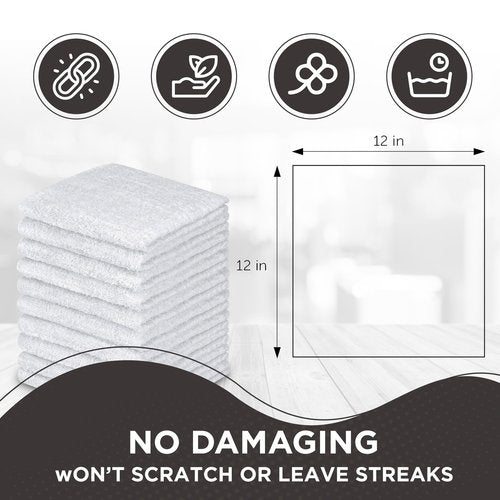 DecorRack 20 Pack 100% Cotton Wash Cloth, Luxurious Soft, 12 x 12 inch Ultra Absorbent, Machine Washable Premium Quality Washcloths, White (20 Pack)
