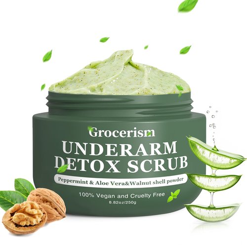 Armpit Detox Scrub & Underarm Exfoliator - Walnut Shell, Menthol & Aloe Vera Body Scrub for Odor, Deodorant Buildup, and Dark Spots - Moisturizing Formula for Sensitive Skin, Vegan 8.8 oz