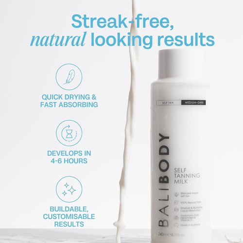 Bali Body Self Tan Milk - Buildable Vegan Tanning Lotion for Streak-Free Glow | 240ml/8.1 fl oz