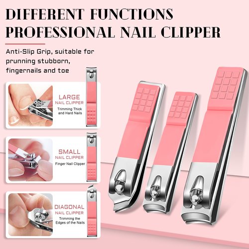 BLESWIN Manicure Pedicure Set, 12 Pcs Nail Care Kit for Women, Mens Nail Grooming Kit, Manicure & Pedicure Tools & Accessories, Pink Nail Kit Manicure Set Luxury Leather Case for Home Salon Use