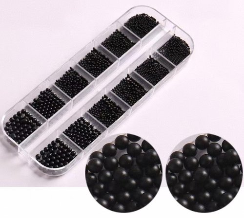 Chunmeng 0.8-3MM Mini Small Finger Nail Beads Metal Caviar Nail Accessories Nail Art Metal 3D Mixed Size DIY Accessories Beads Women's Nail Art（Black）