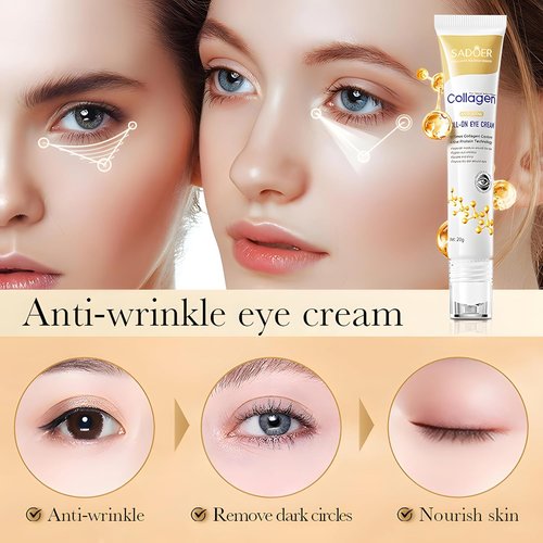 Age Correcting Eye Cream, Anti-Aging Hyaluronic Acid, Collagen & Caffeine Reduce Wrinkles, Dark Circles & Under Eye Puffiness, Lift, Firm & Brighten Eyes, Ice Roller For Under Eye Bags And Puffy Eyes