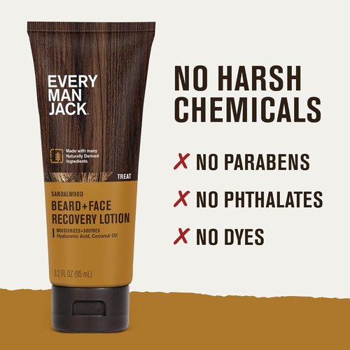 Every Man Jack Beard & Face Recovery Lotion - Moisturizes Dry Skin & Relieves Beard Itch - Light Sandalwood Scent - 3.2oz (2 Pack)