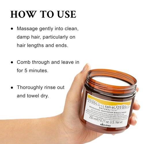 Davines Naturaltech Nourishing Vegetarian Miracle Mask - Hydrating & Restructuring for Dry Hair | 8.45 Fl Oz