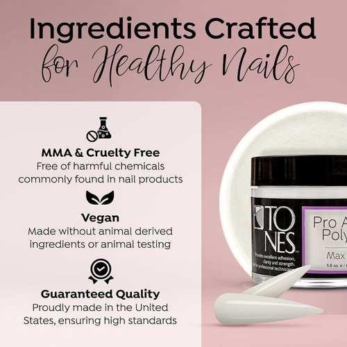 Tones Pro Acrylic Nail Powder - Max White (Creamy Soft Off-White) | 3.5 Fl Oz - Long-Lasting Non-Yellowing Polymer for Salon Quality Nail Extensions & 3D Art