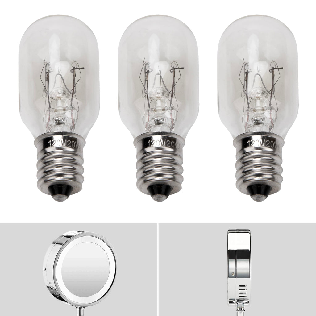 ZTTM 20W, 120V Incandescent Bulb Replacement, Suitable for Conair RP34B Illuminated Makeup Mirror, E12 Candle Holder Base, 2700K (20W 120V Bulb*3)
