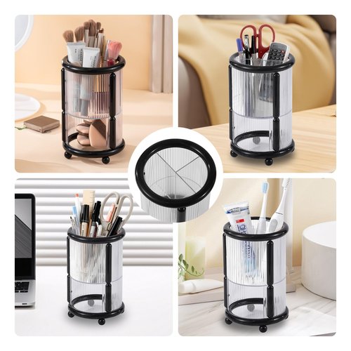 CLOKTA Makeup Brush Holder, 2 Tier Clear Cosmetic Tools Organizer, Round Makeup Organizer for Vanity Countertop (Black)