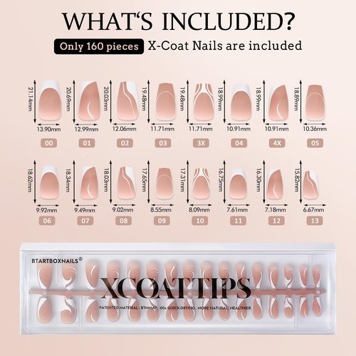 BTArtbox French Tip Press on Nails - 5 Styles XCOATTIPS Short Coffin Nails, Pre-Designed Swirl Soft Gel Nail Tips, Ultra Fit False Nails, Soak Off Acrylic Fake Nails Extensions for Nail Art