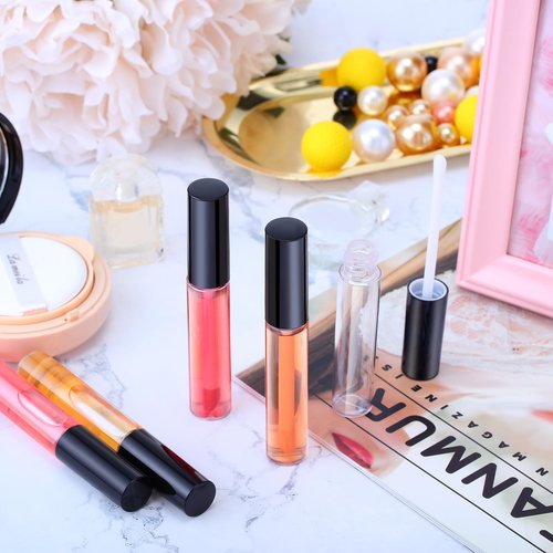 Nuanchu 100 Pcs 10 ml Lip Gloss Tubes Bulk Empty Plastic Lip Gloss Containers Clear Tubes Refillable Balm with Wand and Rubber Inserts Containers Bottles for DIY Makeup Travel (Black)