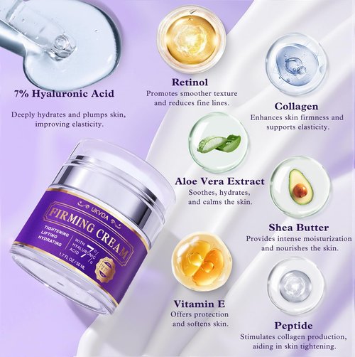 UKVOA Firming Face & Neck Cream - 7% Hyaluronic Acid & Retinol - Anti-Aging Collagen Moisturizer for Mature Women, Day & Night Formula 1.7 oz