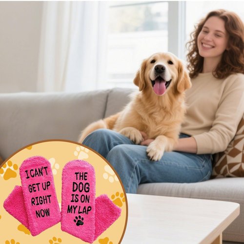HIGHTERTON Dog Mom Gifts for Women, 4pcs Women Gift Set for Dog Lovers, Animal Paw Funny Socks, Birthday Present With Portable Cosmetic Bag