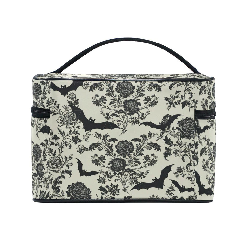 ZOEO Makeup Train Case Bat Retro Flower Korean Carrying Portable Zip Travel Cosmetic Brush Bag Organizer Large for Girls Women