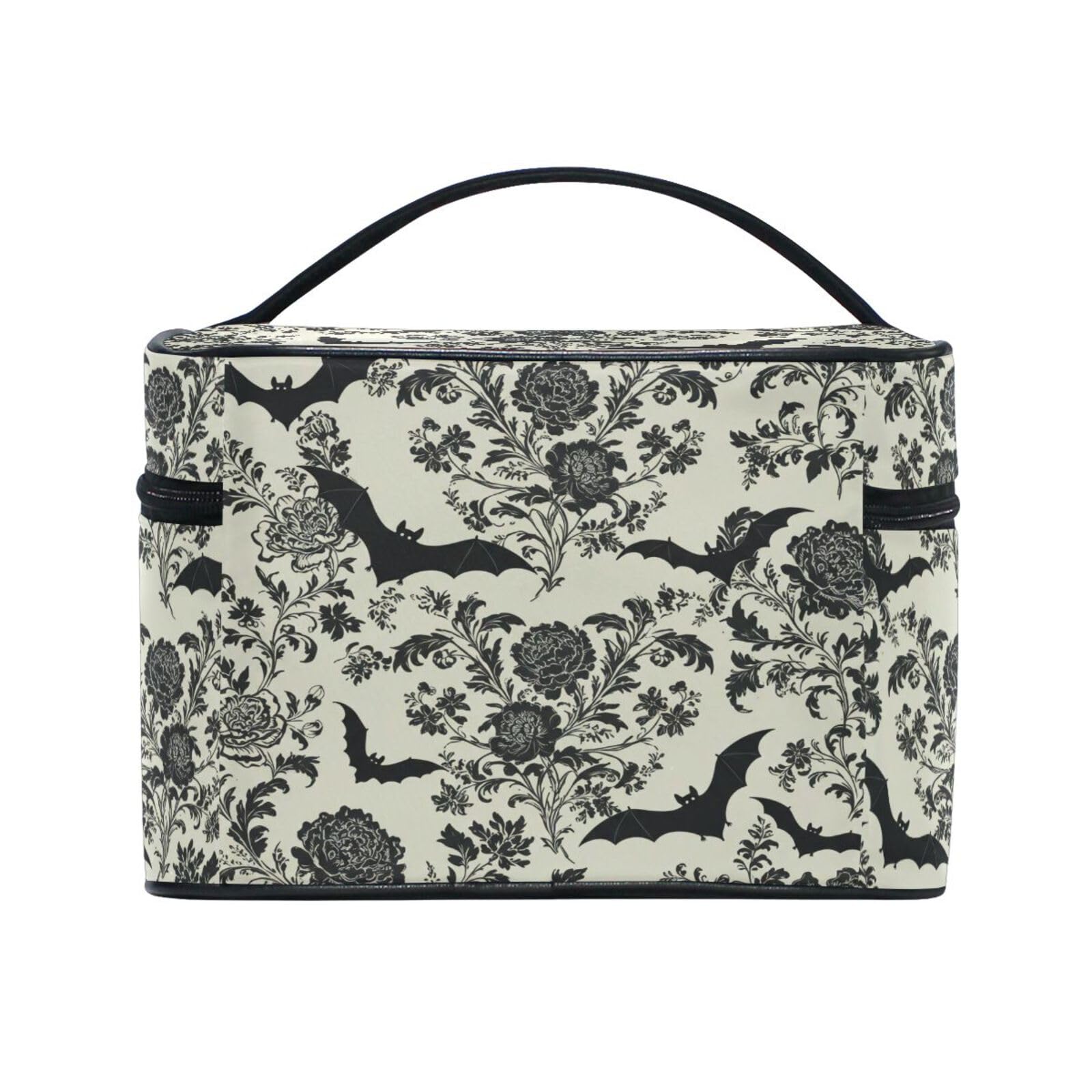 ZOEO Makeup Train Case Bat Retro Flower Korean Carrying Portable Zip Travel Cosmetic Brush Bag Organizer Large for Girls Women
